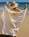 Linen beach towel in Striped yellow