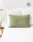 Sage linen-cotton pillowcase