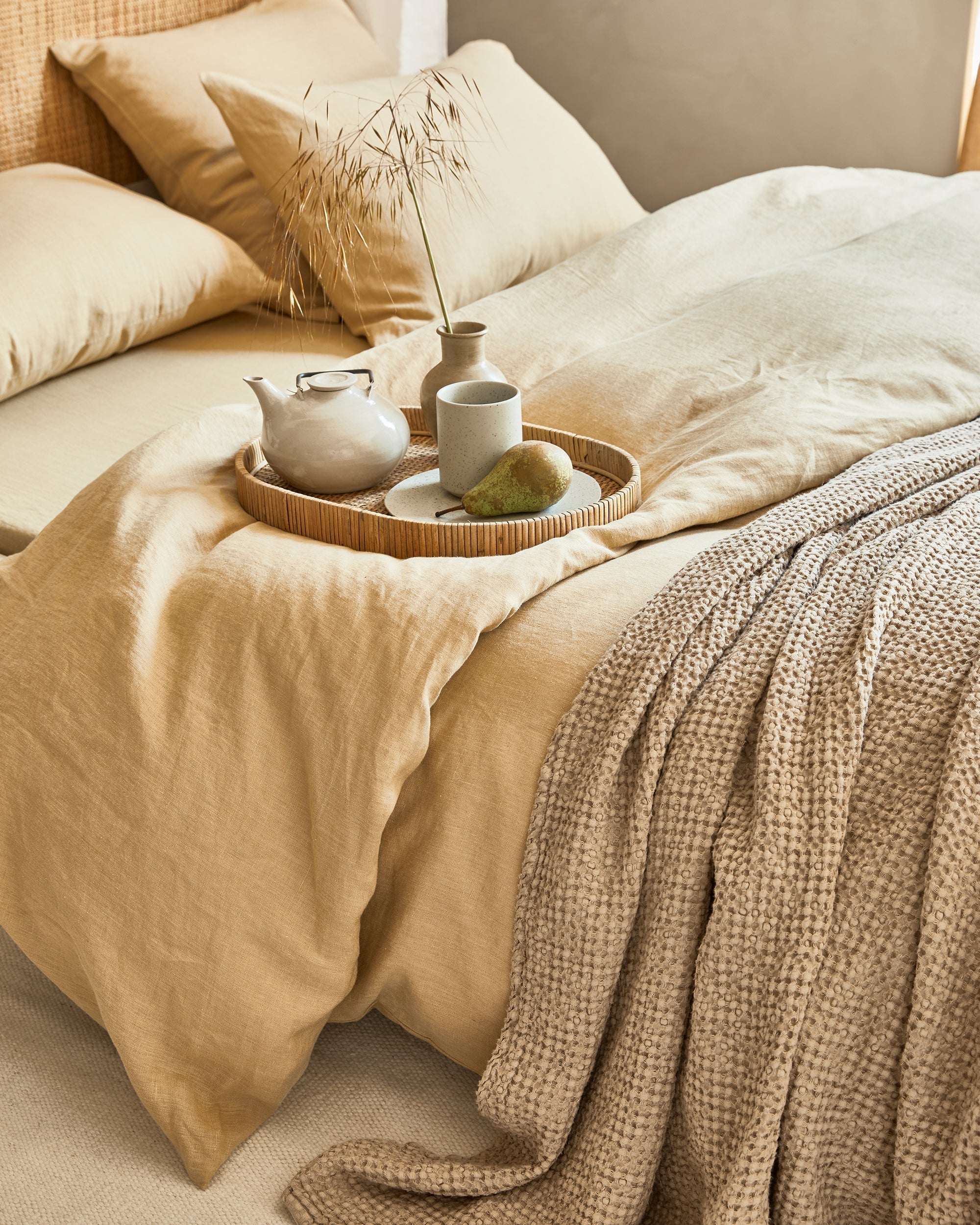 Beige waffle throw