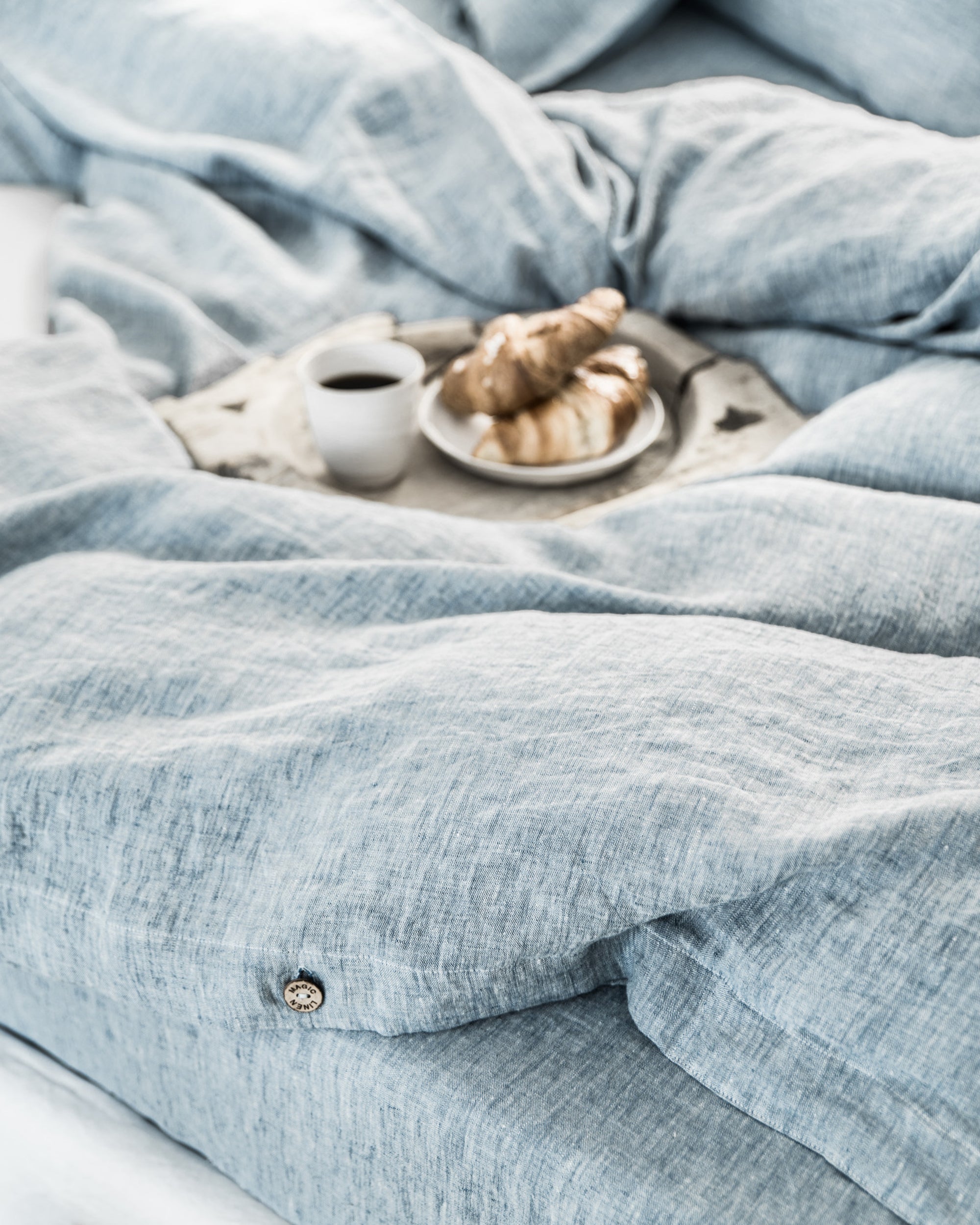 Blue melange linen duvet cover set (3 pcs)