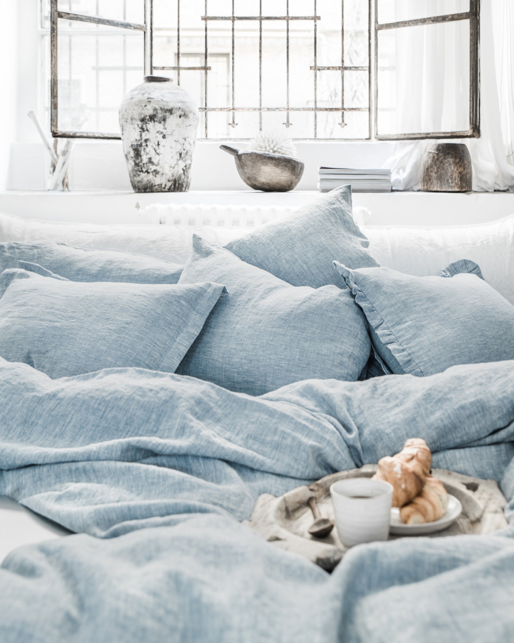 Blue melange linen duvet cover set (3 pcs)