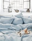 Blue melange linen duvet cover set (3 pcs)