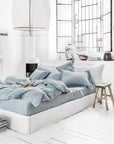 Blue melange linen fitted sheet