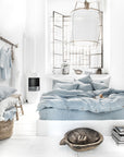 Blue melange linen fitted sheet