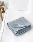 Blue melange linen flat sheet
