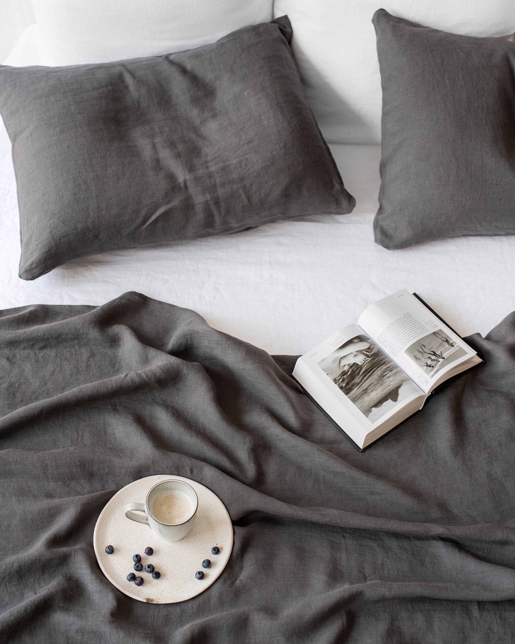 Charcoal gray linen flat sheet