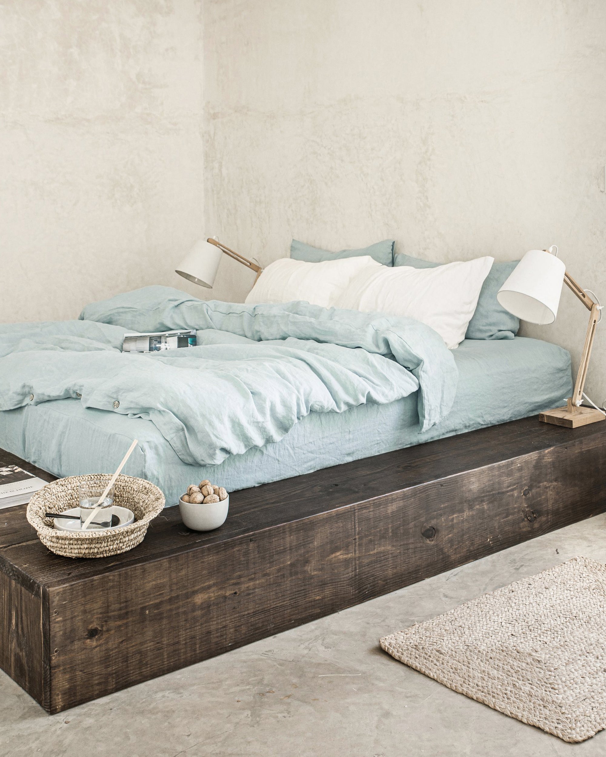 Dusty blue linen fitted sheet
