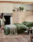 Forest green linen duvet cover