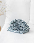 Gray blue gingham linen fitted sheet