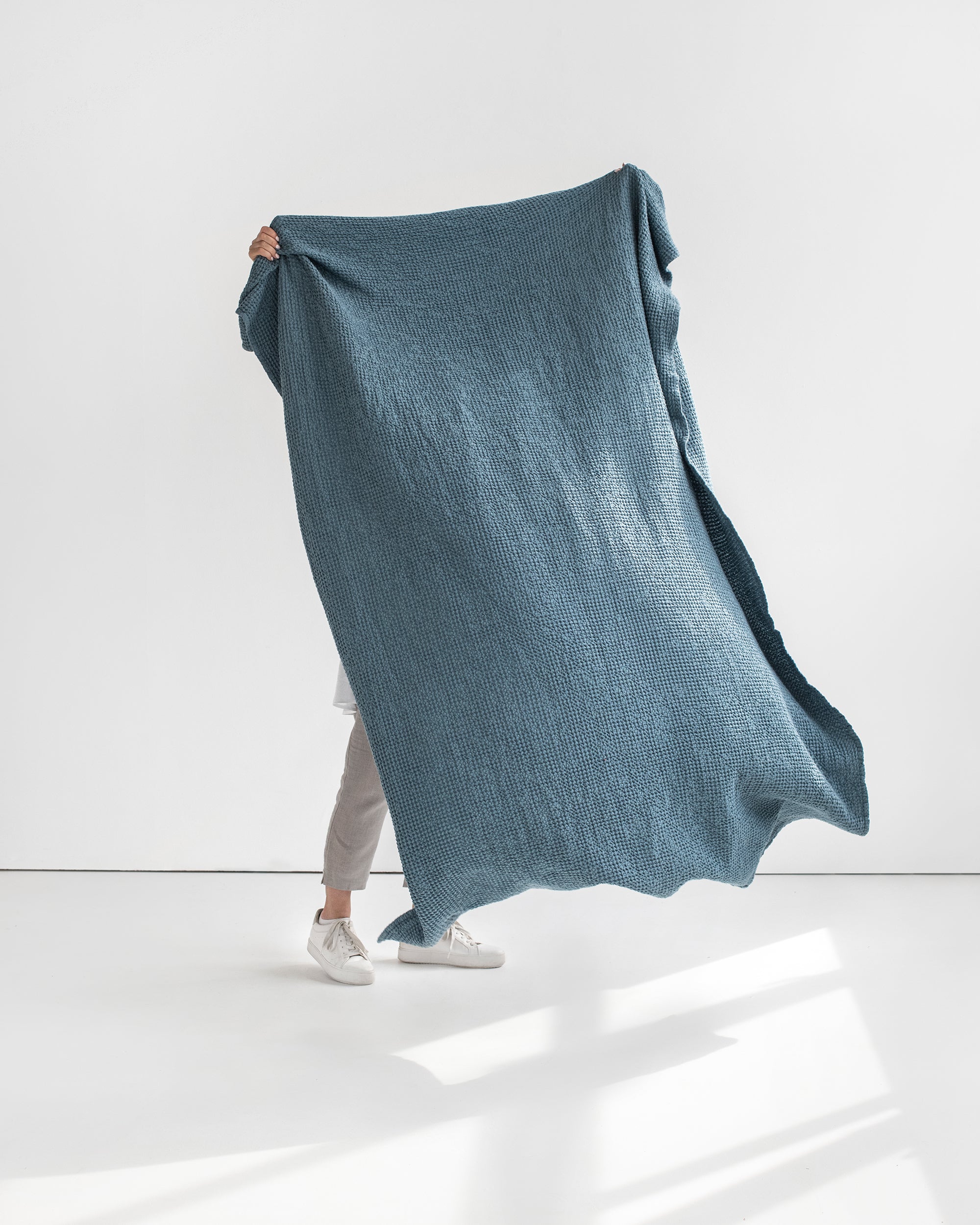 Gray blue waffle throw