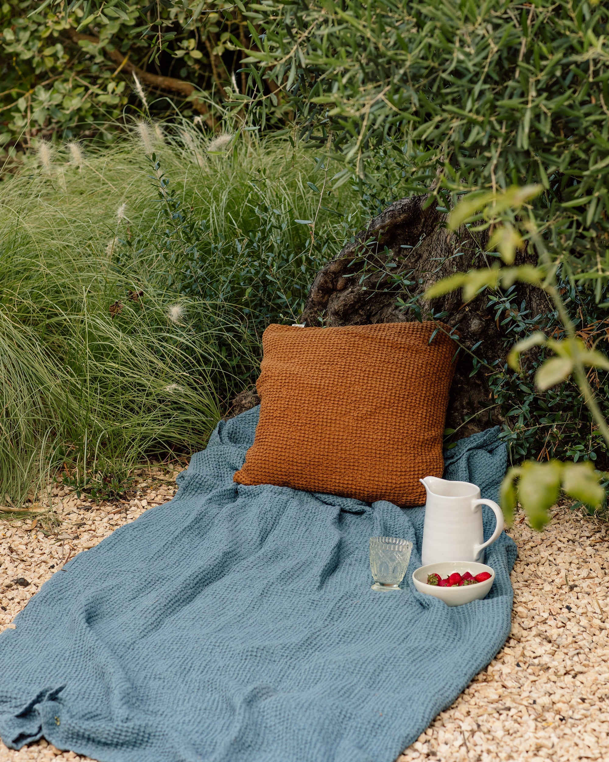 Gray blue waffle throw
