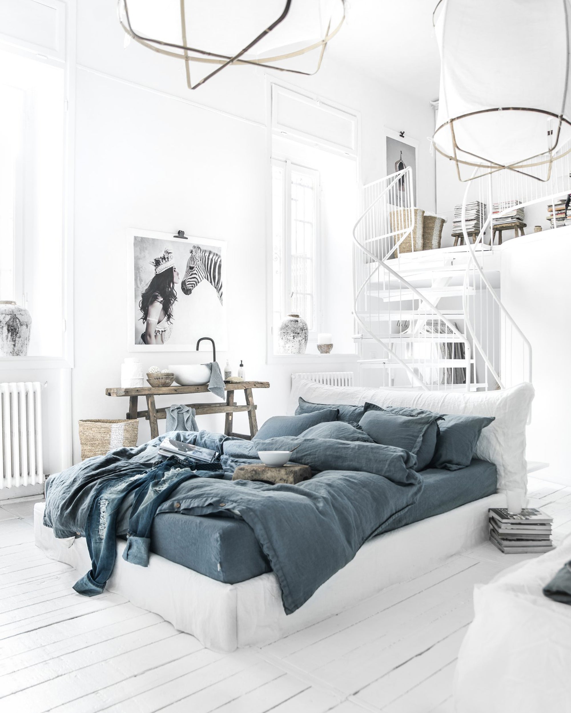 Gray blue linen sheet set (4 pcs)