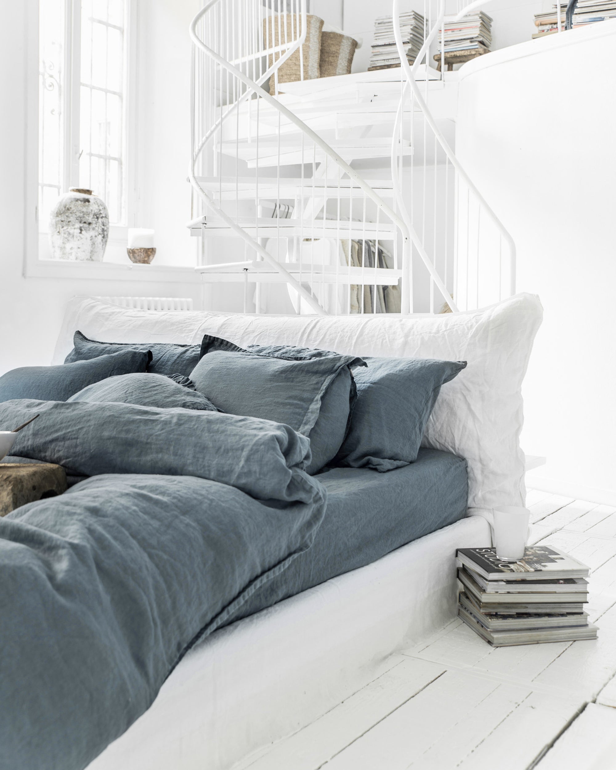 Gray blue linen sheet set (4 pcs)