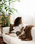 Heavyweight linen throw blanket in Chocolate brown