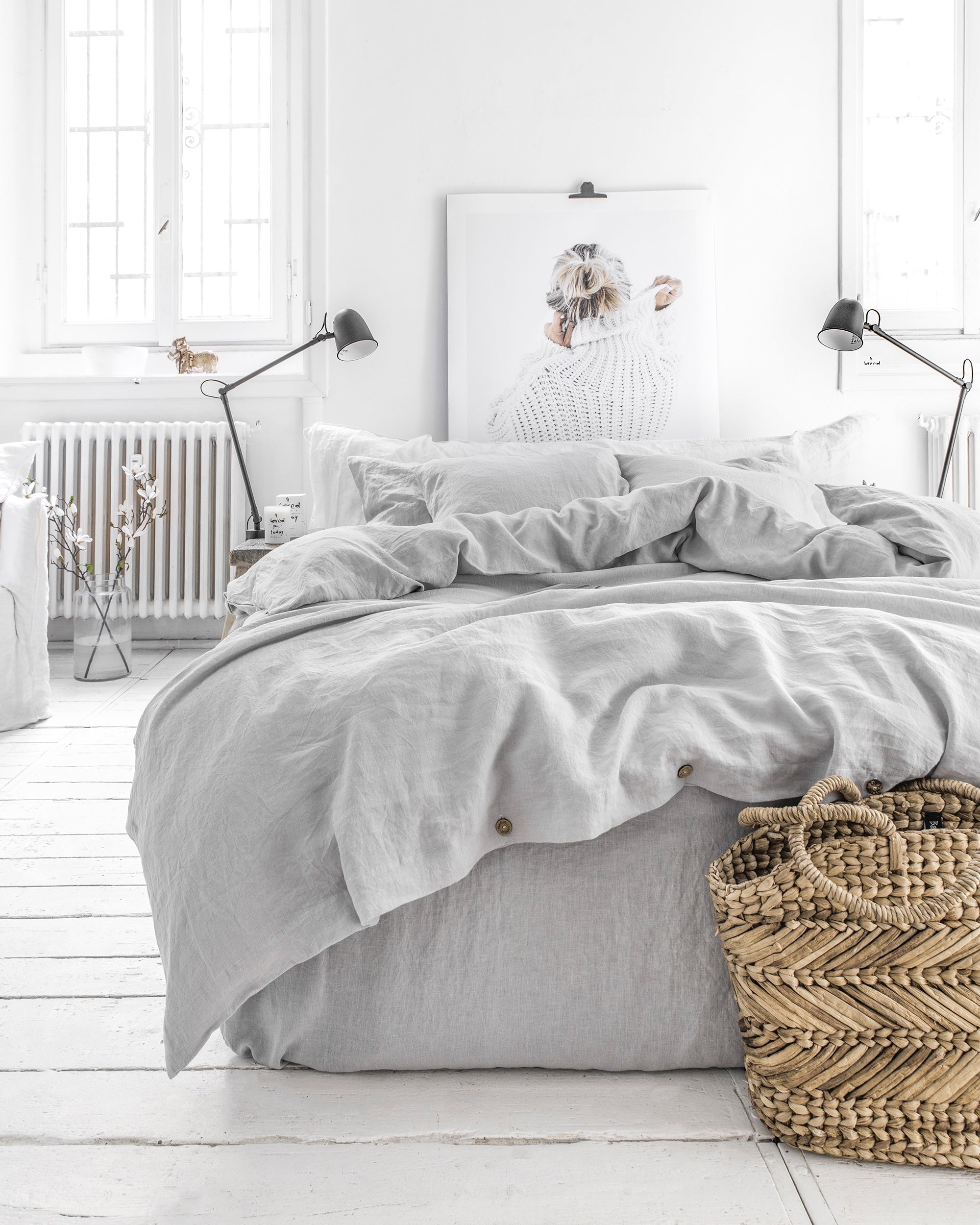 Light gray linen duvet cover set (3 pcs)