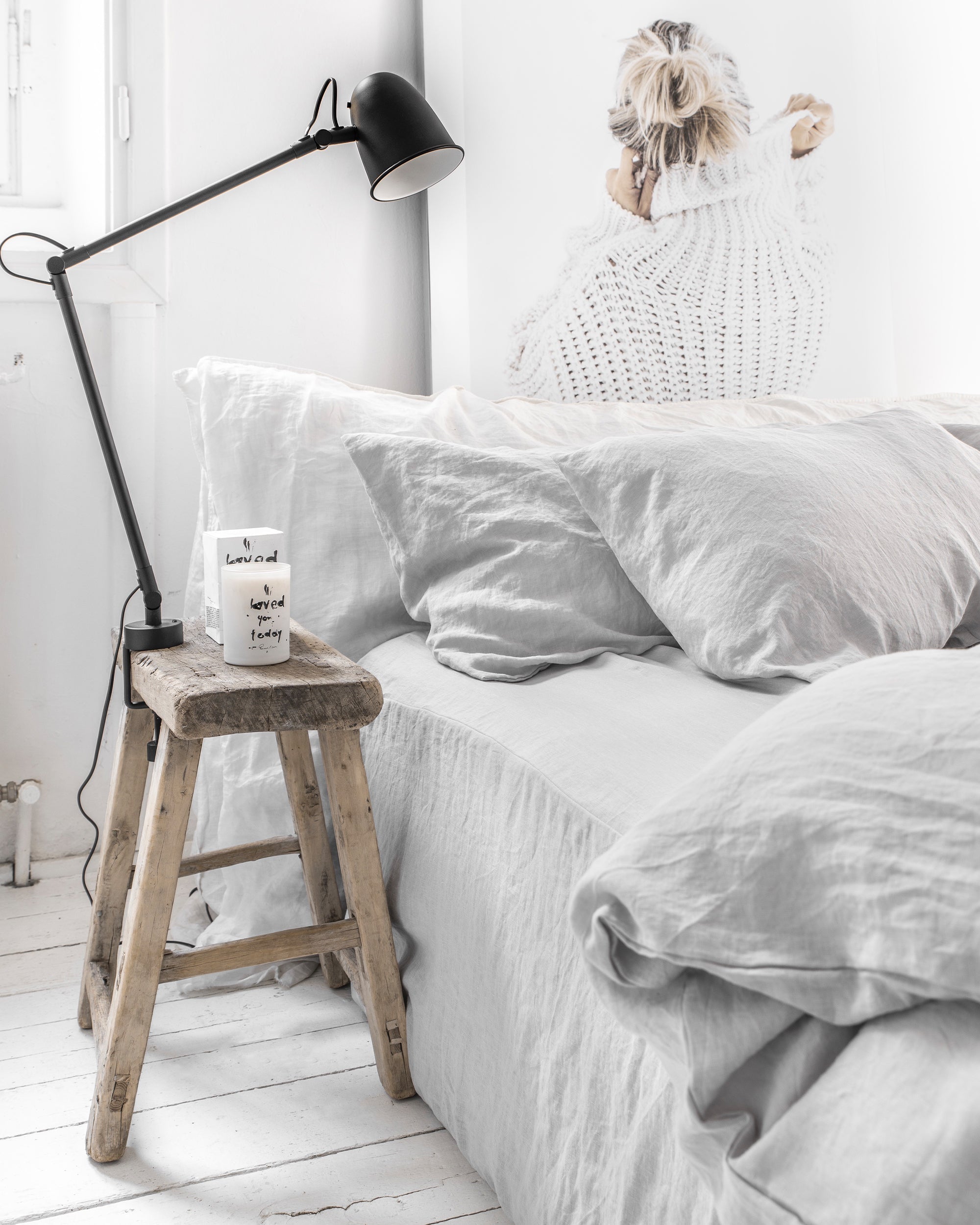 Light gray linen duvet cover set (3 pcs)