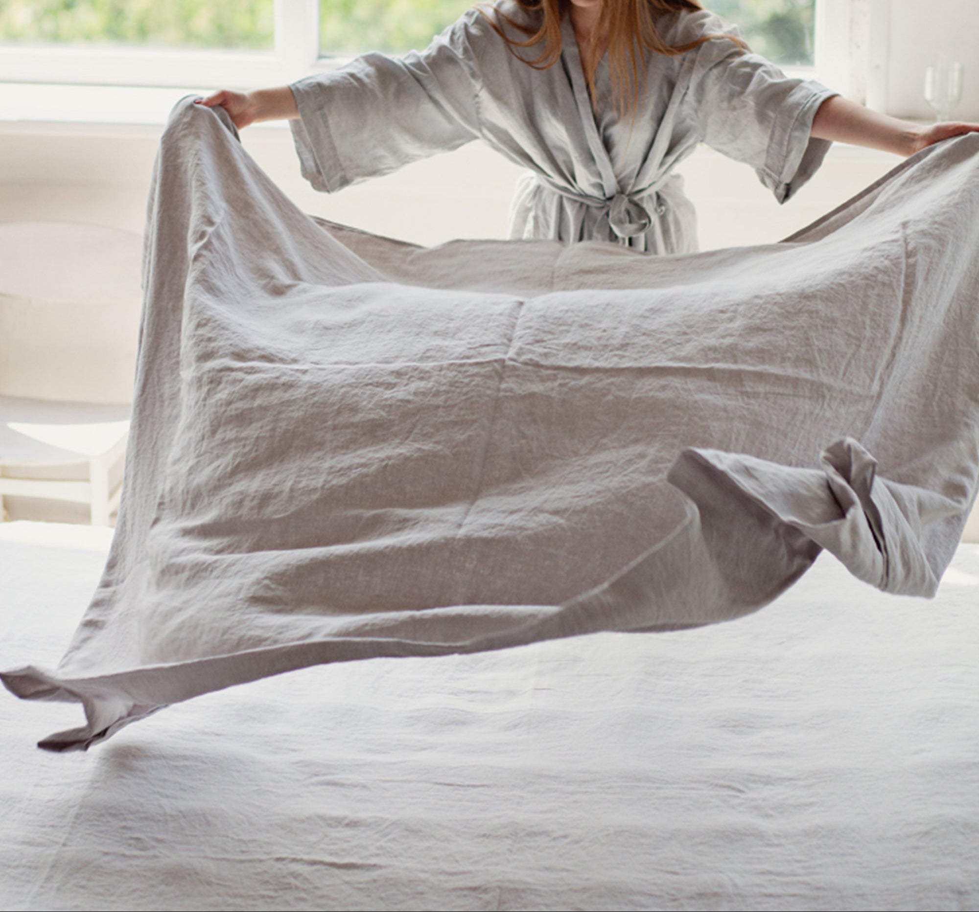 Light gray linen flat sheet