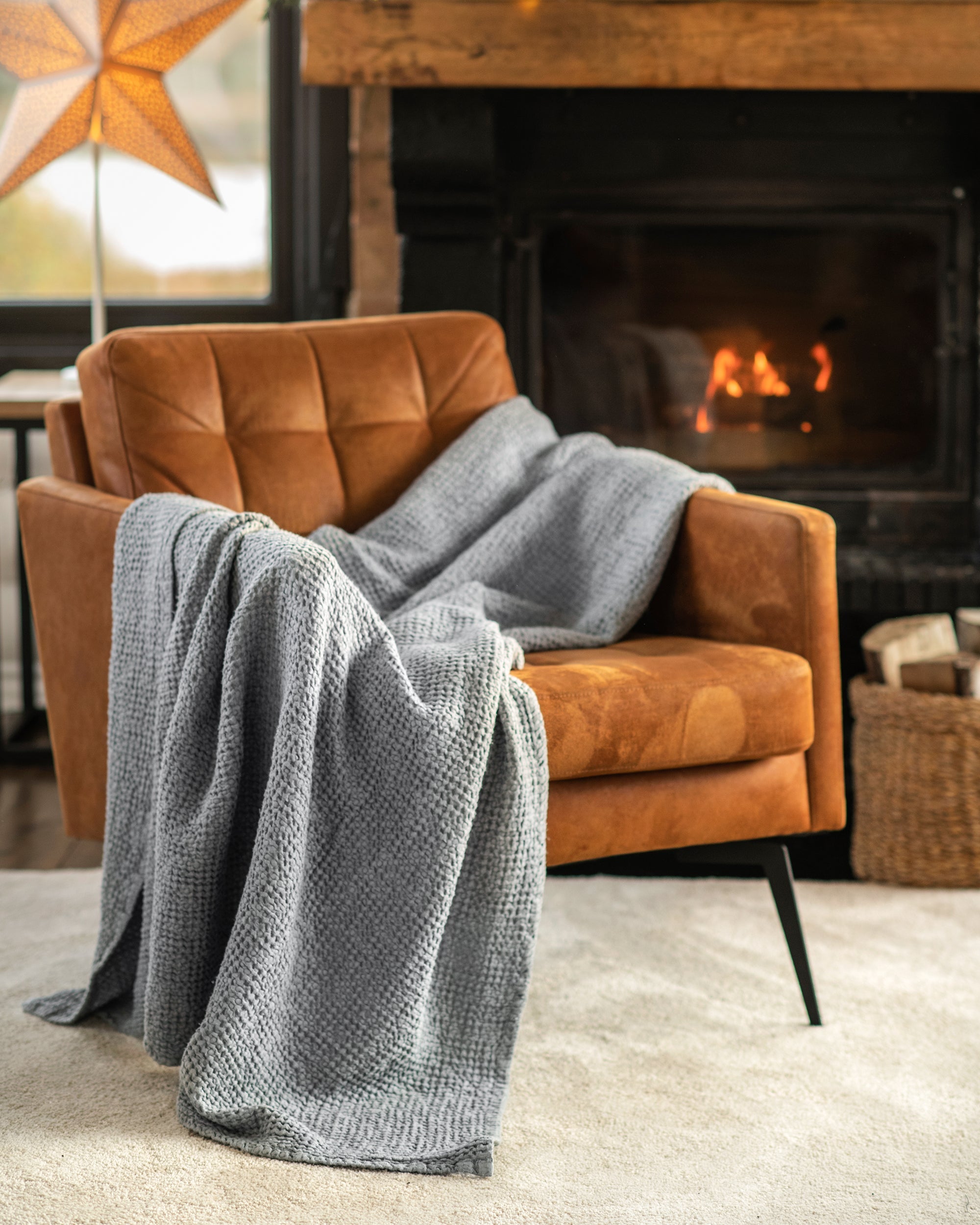 Light gray waffle throw