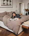 Mocha linen duvet cover