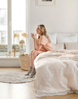 Natural gingham linen pillowcase