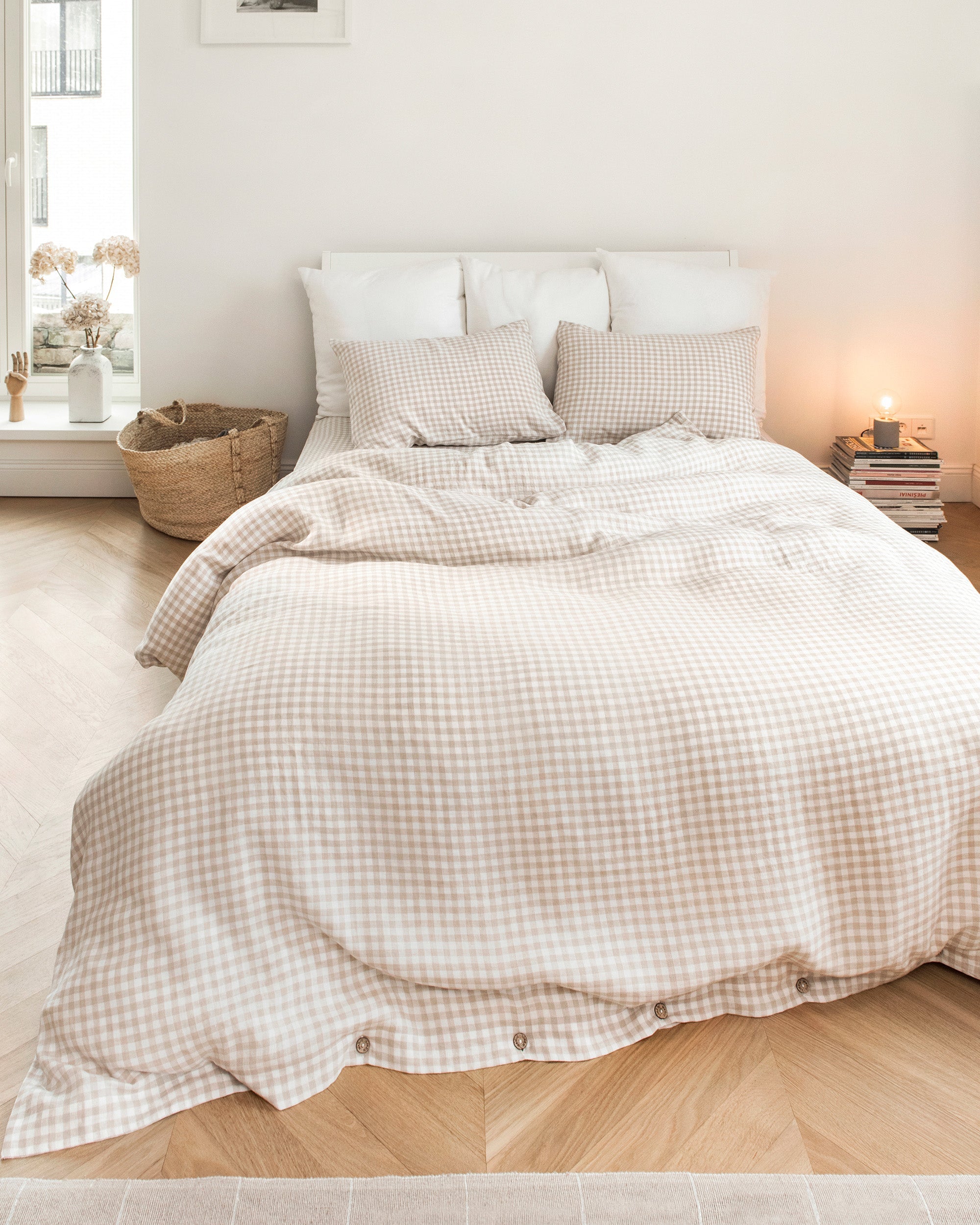 Natural gingham linen pillowcase