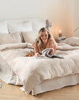 Natural gingham linen pillowcase