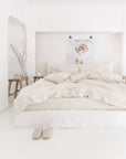 Striped in natural linen fitted sheet