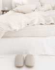 Striped in natural linen fitted sheet