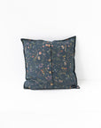 Pillow cover with buttons in Wildflowers print on deep navy blue