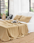 Sandy beige linen flat sheet