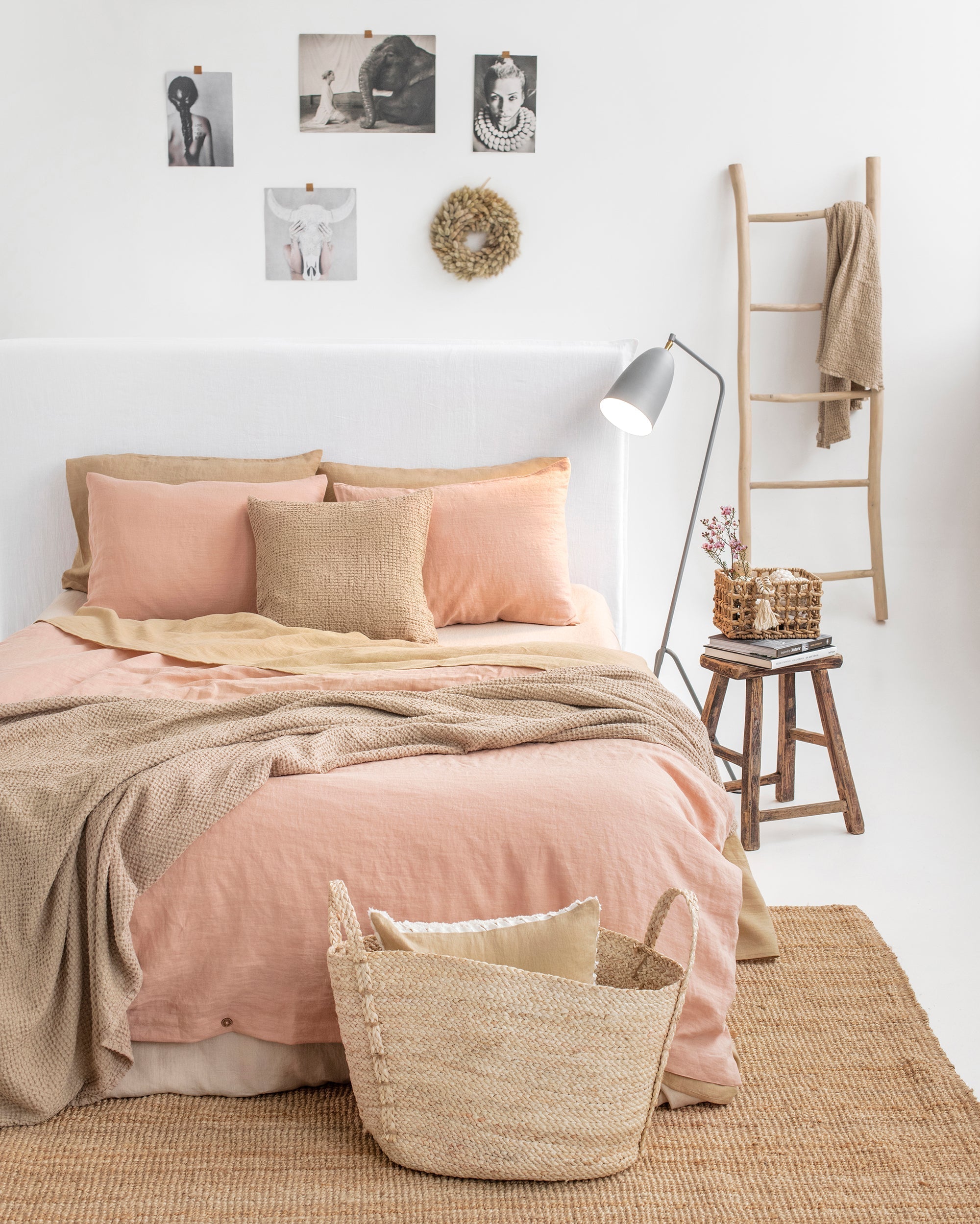 Sandy beige linen flat sheet