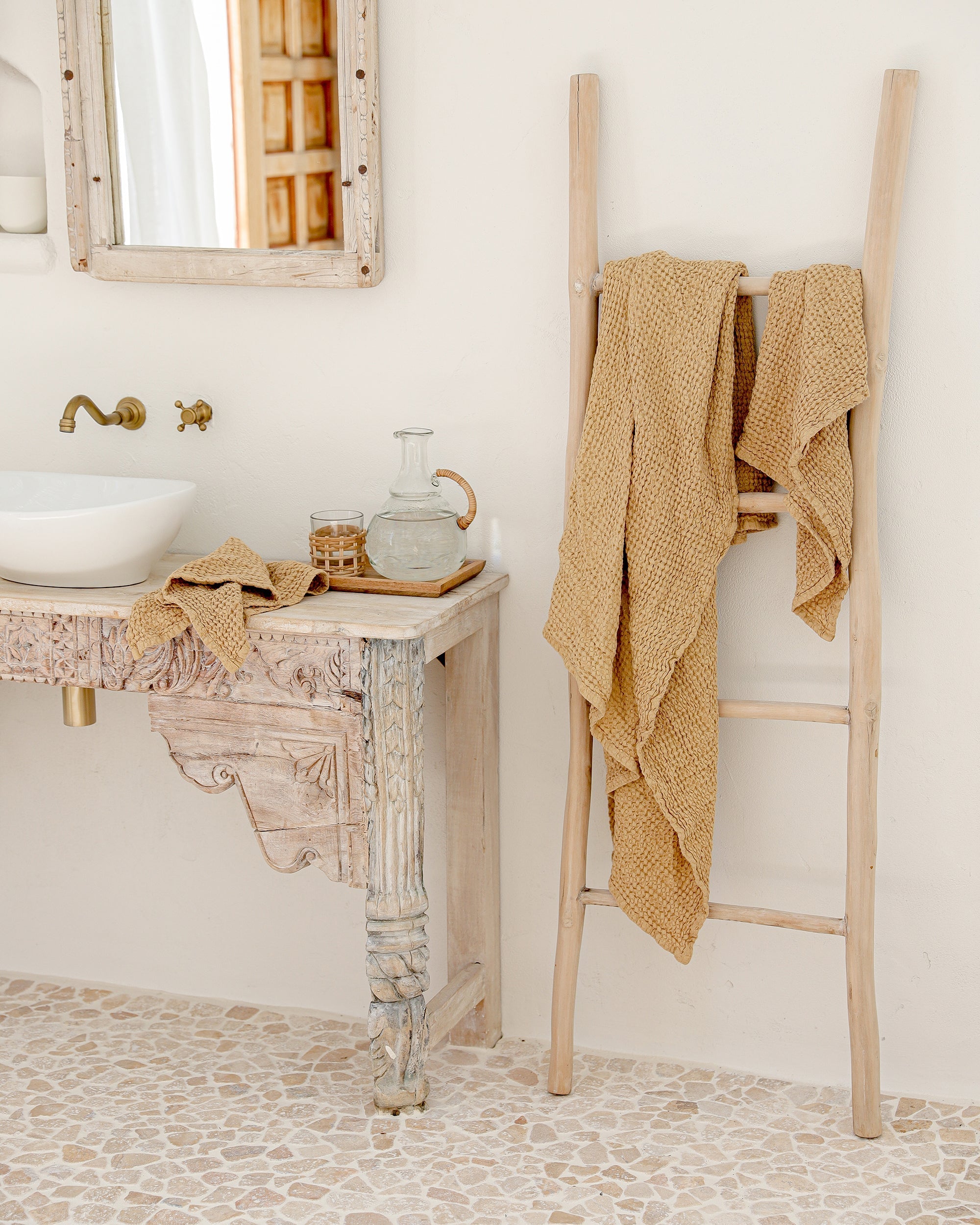 Sandy Beige waffle towel set (3 pcs)