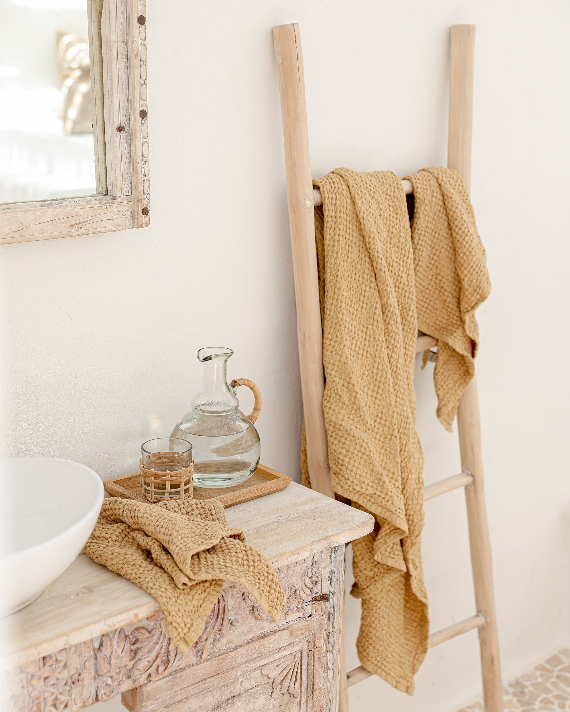 Sandy Beige waffle towel set (3 pcs)