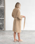 Beige short waffle bath robe