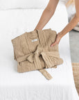 Beige short waffle bath robe
