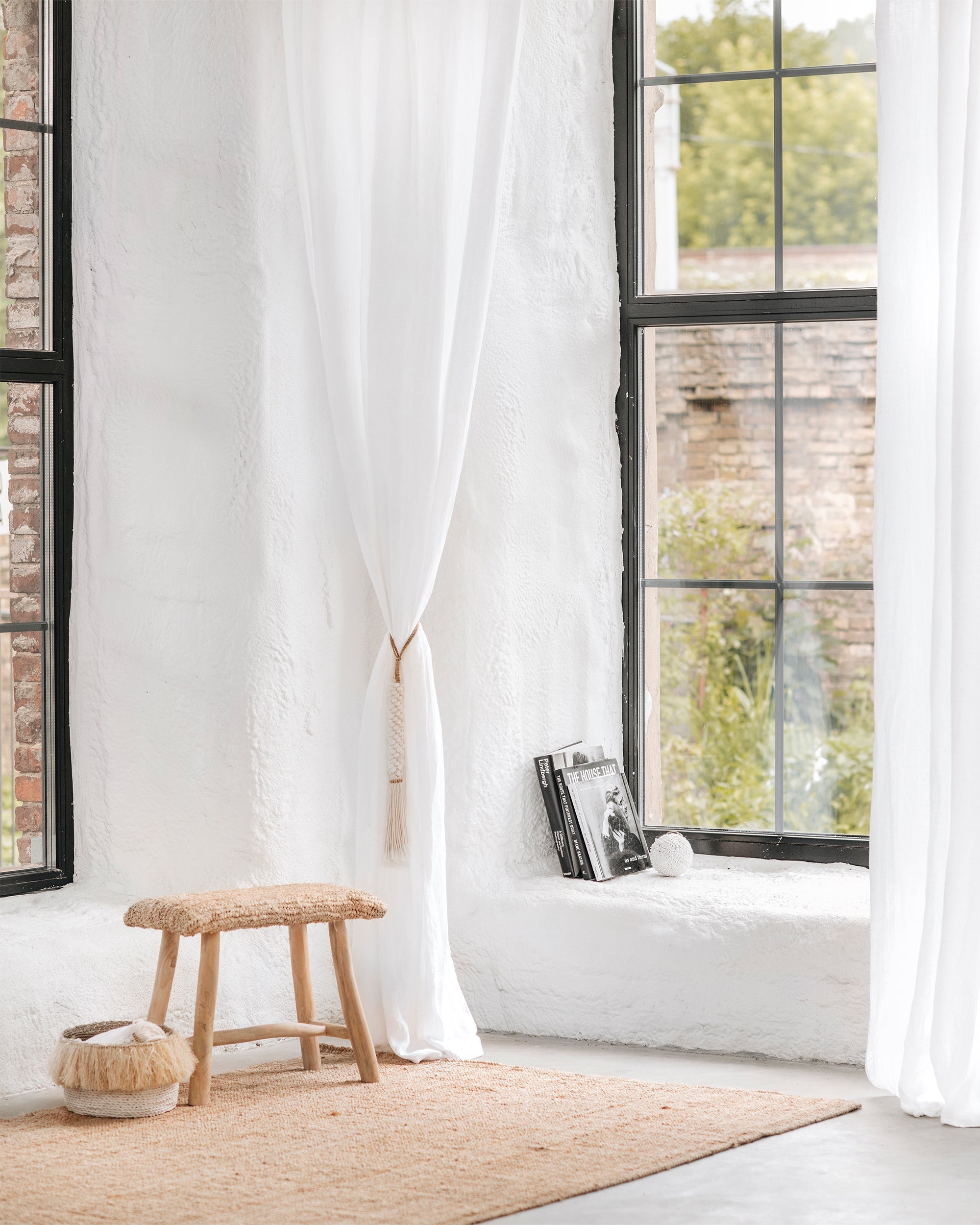 Tie top linen curtain panel (1 pcs) in White