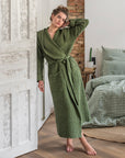 Women's waffle robe in Forest green