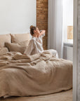 Beige reversible waffle linen duvet cover set (3 pcs)