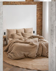 Beige reversible waffle linen duvet cover set (3 pcs)