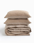 Beige reversible waffle linen duvet cover set (3 pcs)