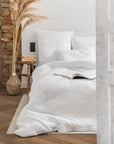 White reversible waffle linen duvet cover set (3 pcs)