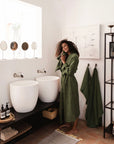 Women's waffle robe in Forest green