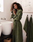 Women's waffle robe in Forest green
