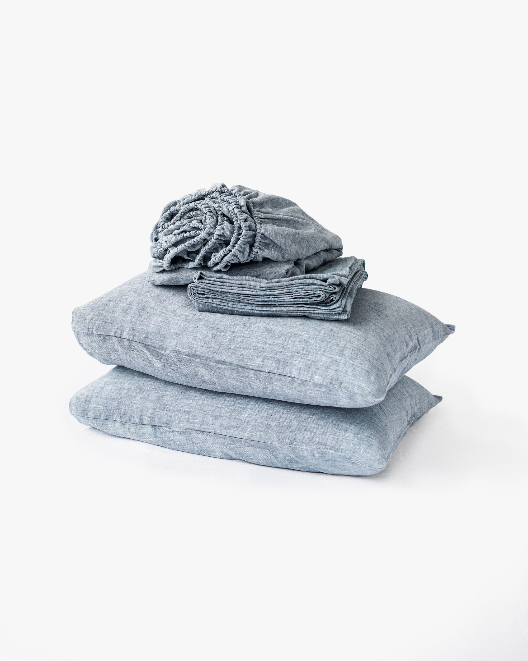 Blue melange linen sheet set (4 pcs)