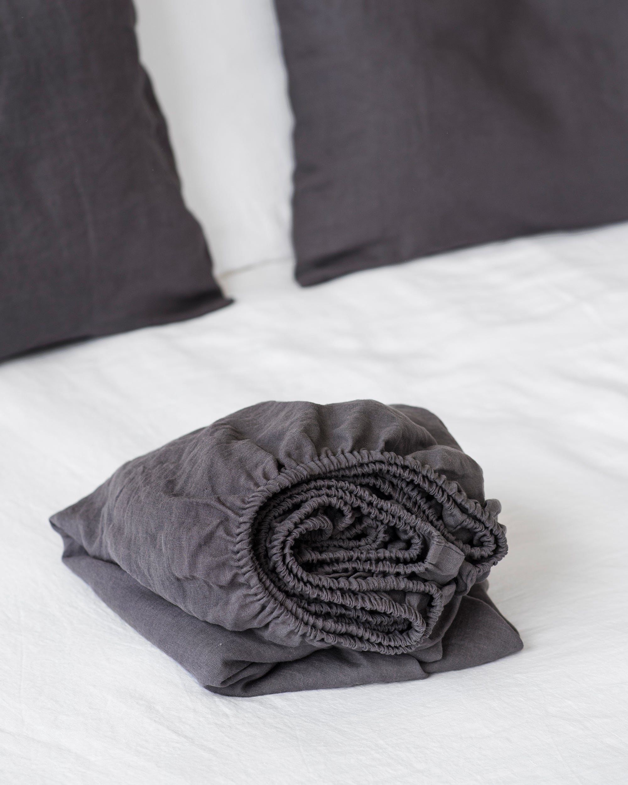 Charcoal gray linen fitted sheet