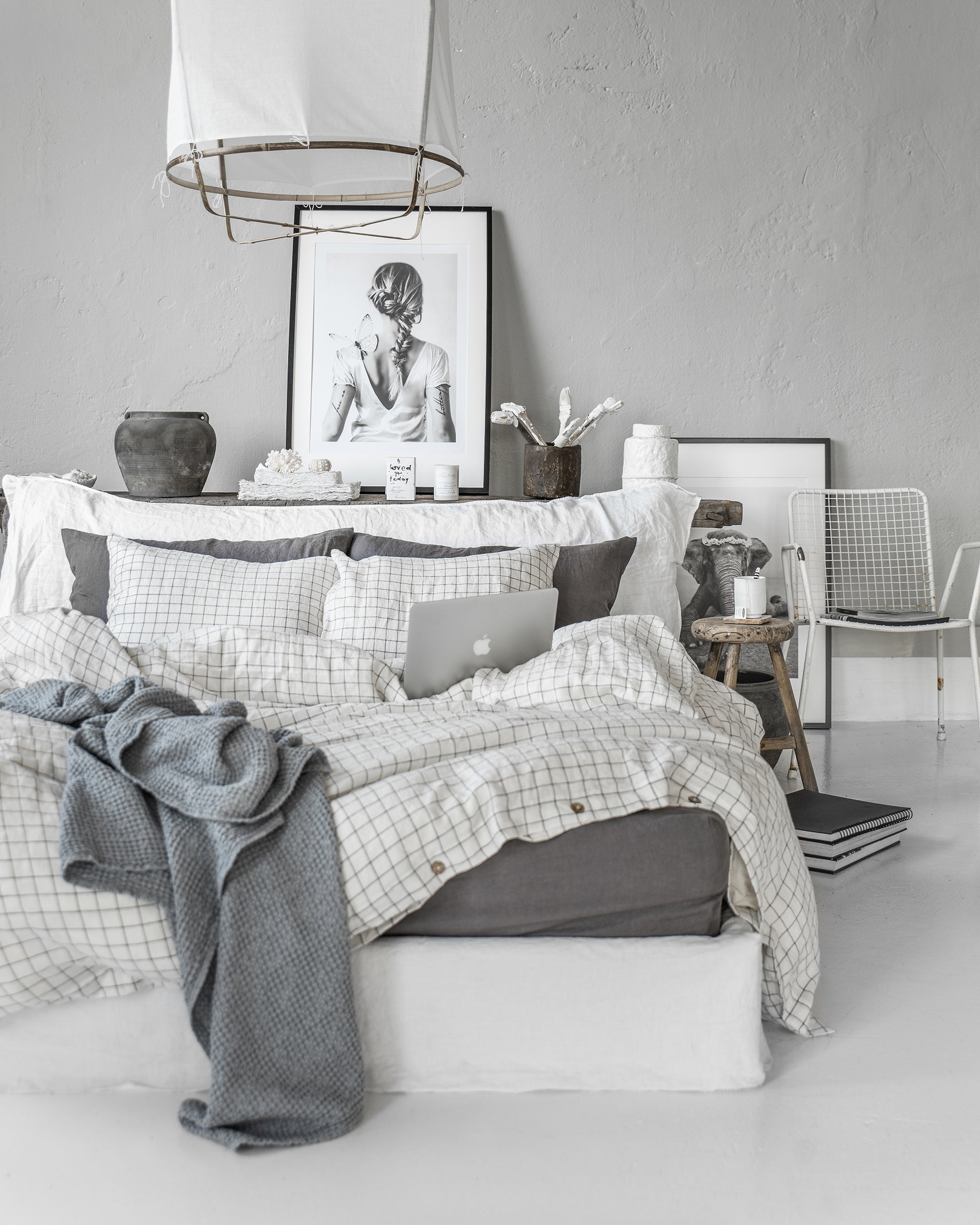 Charcoal gray linen fitted sheet