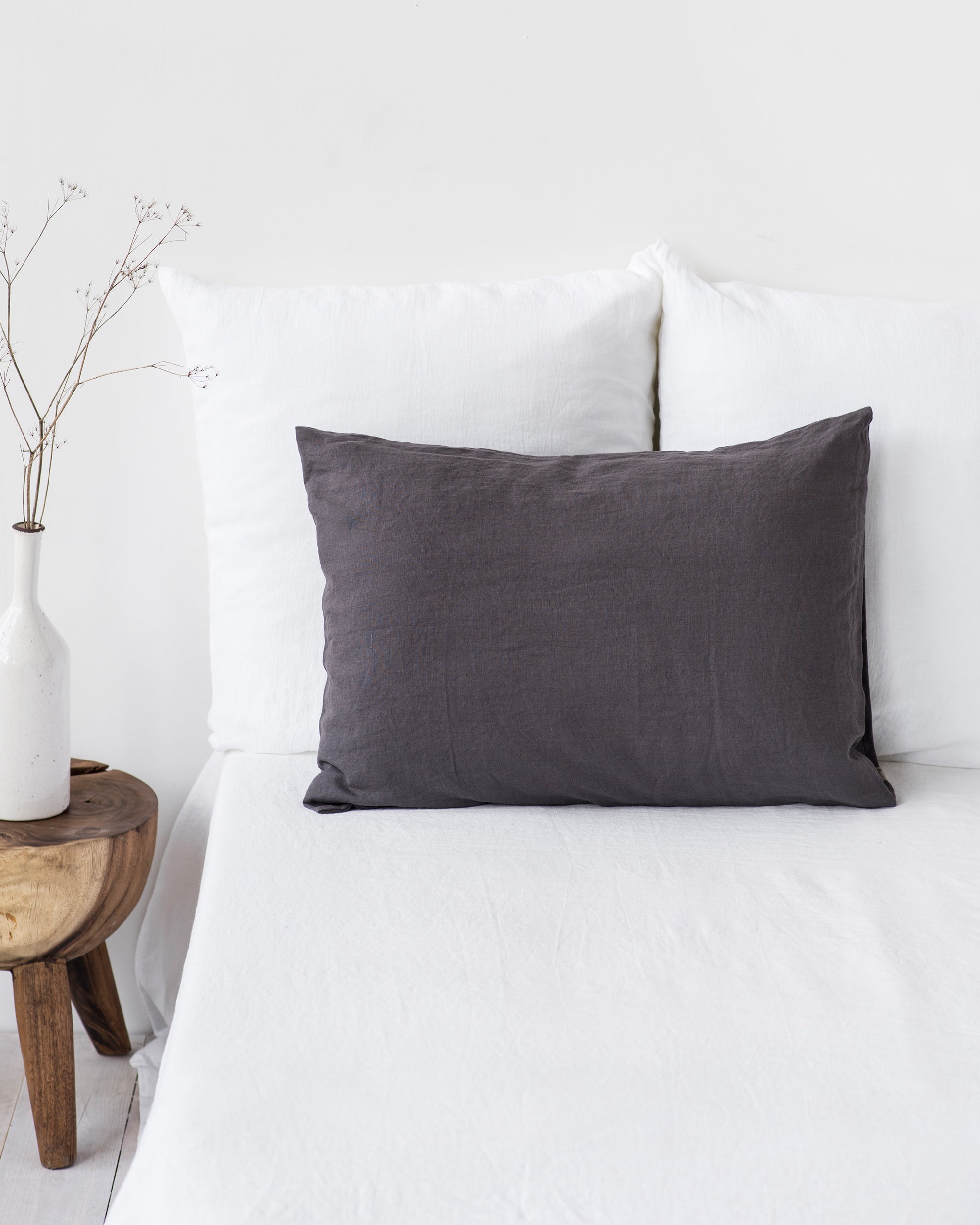 Charcoal gray linen pillowcase