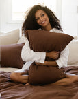 Chocolate brown linen pillowcase