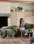 Forest green linen fitted sheet