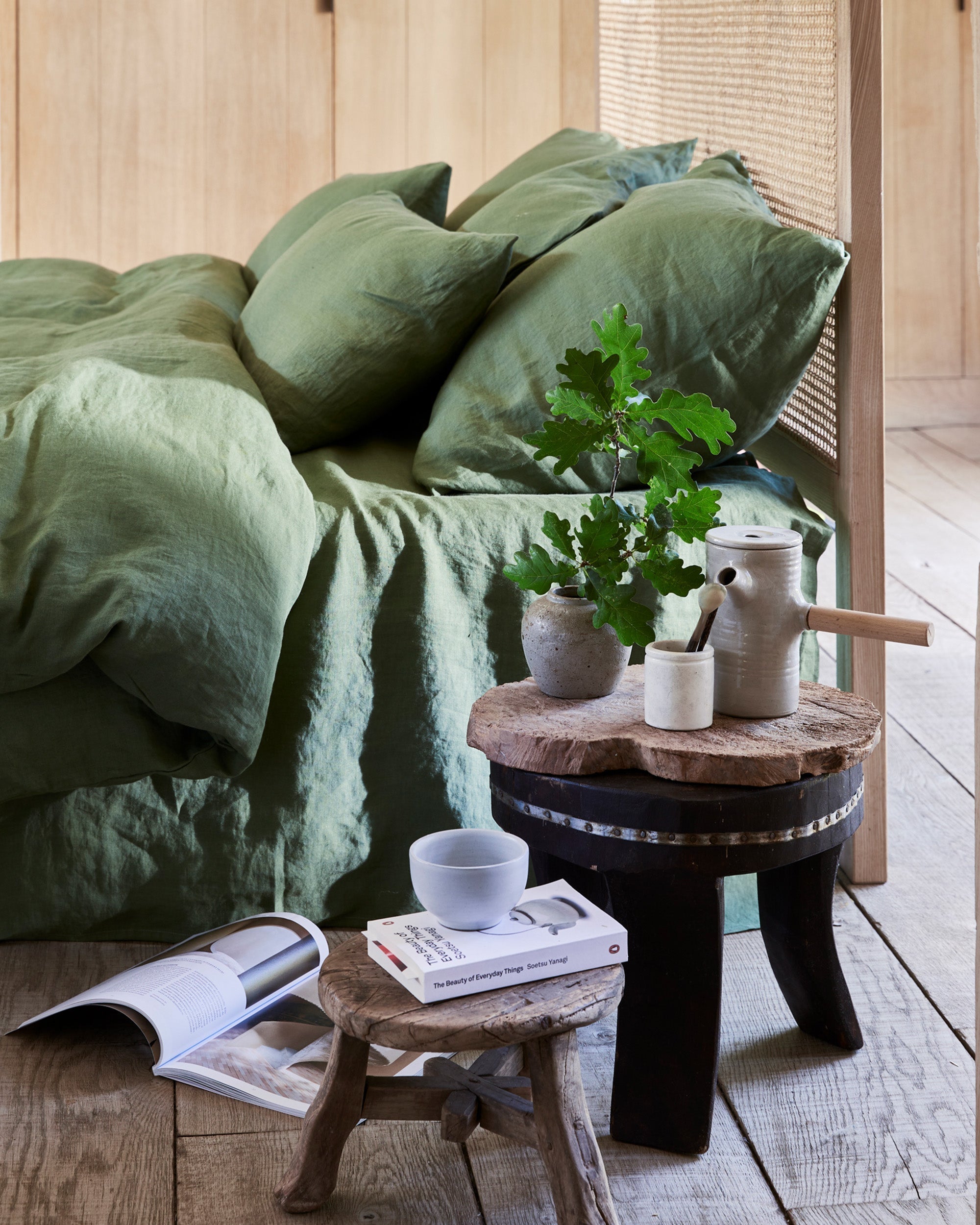 Forest green linen fitted sheet